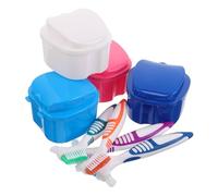 BESTYASH 8 Pièces Coffret de Bain pour Dentier avec Brosse à Poils Doux Boîte de Rangement Pomme pour Prothèses Kit Portable pour Nettoyage et Trempage Voyage