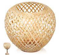 BESTYASH Abat-Jour en Bambou Tressé Cylindrique Suspendu Abat-Jour de Plafond en Rotin Naturel Accessoire Décoratif Polyvalent pour Salon Bureau et Café Lampe Solide et Léger