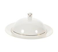 BESTYASH Assiette Céramique avec Couvercle Plat de Service pour Steak Salade et Dessert Bord Doré pour Repas Quotidiens et Occasions Spéciales