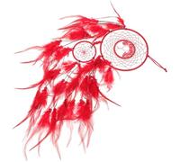 BESTYASH Attrape-rêves Mural Rouge Double Anneau et Plumage, Décoration Murale Bohème pour Chambre et Balcon, Ornement Suspendu Original en Pierre et Fer, Petit Capteur de Rêves Décoratif