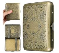 BESTYASH Boîte à Cigarettes Rétro en Acier Inoxydable 20 Cigarettes Étui de Rangement Portable Anti-Écrasement et Étanche Protège-Cigarettes Motif Floral Vintage pour Usage Extérieur