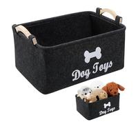 BESTYASH Boîte de Rangement en Feutre pour Jouets D’animaux de Compagnie Poignées en Bois, Panier Carré Noir, Bac Multifonction pour Jouets, Friandises et Accessoires, pour Organiser