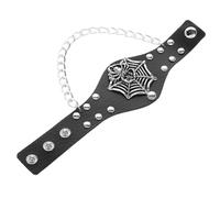 BESTYASH Bracelet Homme Punk Tête de Mort PU Ajustable avec Toile Araignée Exagérée pour Halloween Manchette Gothique Rock Polyvalente pour Fête Halloween