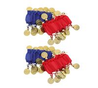 BESTYASH Bracelets à Clochettes pour Danse Orientale 4 Pièces - 2 Paires Rouge et Bleu Roi - Accessoires pour Danse et Ballet - Bijoux de Poignet Grelots - Adaptés Spectacle et Fête