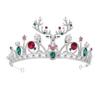 BESTYASH Couronne de Noël Cerf avec Antler Diadème Baroque Alliage Argenté Orné de Strass et Perles Faux pour Mariage Cosplay et Fêtes de Noël