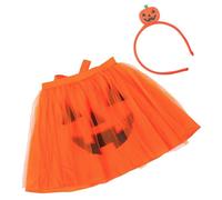 BESTYASH Déguisement Citrouille Femme 1 Pièce Jupe Tutu Orange en Tulle Serrage-Tête Tête de Mort Citrouille pour Fête Halloween Costume Cosplay Fête Costumée