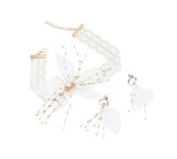 BESTYASH Ensemble de Bijoux Femme Mariage Collier en Dentelle Blanche et Boucles d'Oreilles à Motif Floral Perles Accessoires Élégants pour Robe de Mariée Présent Chic pour Cérémonie