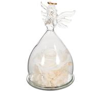 BESTYASH Éternelle Fleur Décorative Préservée Blanche sous Cloche en Verre avec Ange Décoratif Ornement Floral Artisanal Compact Présent Anniversaire Mariage Saint-Valentin et Fête des