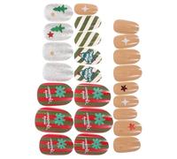 BESTYASH Faux Ongles à Coller Forme Amande Courte Manucure Française Blanche avec Motifs Flocon de Neige Capsules Réutilisables pour Noël Ongles D’Hiver Festifs pour Femmes