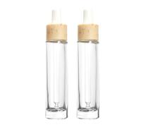 BESTYASH Flacons Compte-gouttes 30ml en Verre Transparent Lot de 2 Bouchon en Caoutchouc Dur et Anneau Imitation Bois pour Huiles Essentielles