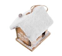 BESTYASH LED Wood Christmas House Miniature Tiny Holiday Wonderland Houses with Battery-Powered Lights Wooden Snowy Village Ornament for Table Centerpiece and Tree Hanging Decoration