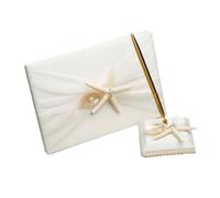 BESTYASH Livre d'Or de Style Plage avec Étoile de Mer Carnet de Signatures pour Mariage et Fiançailles avec Porte-Stylo et Stylo Décorations pour Fête Couverture Rigide 30 Pages
