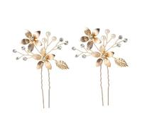 BESTYASH Lot de 2 Épingles à Cheveux Mariage en Alliage de Zinc Fleurs Dorées à Cinq Pétales Fourche à Cheveux de U Accessoires Délicats pour Coiffures de Mariée et Occasions Spéciales