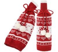 BESTYASH Lot de 2 Housses de Bouteilles de Vin de Noël en Tricot Décorations Festives Réutilisables Motifs Flocon de Neige et Élan Accessoires Décoratifs pour Fêtes et Tables de Noël