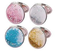 BESTYASH Lot De 4 Mini Miroirs De Maquillage Compacts Et Portables, Miroir De Poche Double Face 6 Cm, Léger Et Pliable, Usage Voyage Et Soin du Visage, Couleurs Rose, Or, Bleu Et Argenté