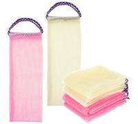 BESTYASH Lot de 4 Serviettes Exfoliantes Corps Dos, Nylon Résistant, 14x75 Cm, Couleurs Rose et Beige, Serviette de Épurateur de Dos, Mousse Abondante, pour Bain et Soin Corporel