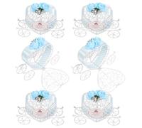 BESTYASH Lot de 6 Boîtes à Bonbons en Fer Bleu de Carrosse Citrouille Boîtes à Dragées Compactes pour Mariage Contenant Cœur Romantique pour Décoration de Table et Présents d'Invités