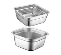 BESTYASH Passoire à Riz en Inox 23 Cm Panier D'égouttage Maille Fine Résistant Acier Inoxydable la Cuisine Camping 2 Pièces Bassine et Égouttoir pour Légumes Fruits