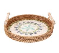 BESTYASH Plateau de Service Céramique avec Double Poignées Organiseur de Fruits et Snacks Plateau Décoratif Coquillage Tressé Rustique pour Dattes et Desserts pour Table et Cuisine