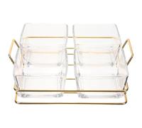 BESTYASH Plateau de Service Divisé Fer et Verre Doré Plateau Apéritif Compartiments Transparent et Snacks pour Réception et Fête