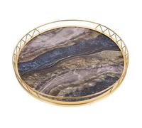 BESTYASH Plateau Rond de Rangement Effet Marbre avec Cadre Doré Décoration Élégante pour Table à Manger Comptoir Cuisine et Entrée Plateau Multifonction pour Fruits