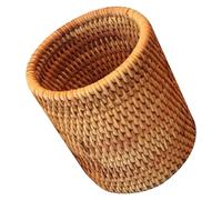 BESTYASH Pot à Stylos en Rotin Tressé Fait Main Seau à Thé Cylindrique Conteneur de Rangement pour Service à Thé Panier Multi-Usages pour Bureau Maison et Restaurant Accessoire