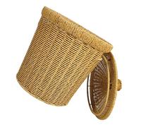 BESTYASH Poubelle Ronde Tressée en Imitation Rotin avec Couvercle Hermétique Petite Taille 20X28 CM Structure en Fer et Polypropylène Corbeille à Papier Légère et Solide pour Salle de