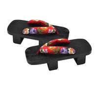 BESTYASH Sabots Japonerie à Plateforme D'été Unisexes Motif Floral Rouge, Bois Naturel Et Bandes Noires, Taille 38, Chaussures Décontractées Pour Marche En Extérieur Et Loisirs