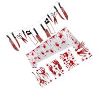 BESTYASH Set de Décoration D'halloween Nappe en Pvc Ensanglantée et Stickers Main Sanglante, Bannière Créative et Effrayante pour Fête D'halloween Intérieure