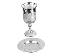 BESTYASH Set de Tasse à Vin Plaquée Argent avec Soucoupe Coupe Kiddush Haute pour Shabbat et Fête Juive Symbole Traditionnel Léger et Élégant