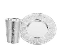BESTYASH Set de Tasse Shabbos Alliage de Zinc avec Plateau pour Vin Cérémonial Coupe Kiddush pour Fêtes Juives et Pâques Accessoire Traditionnel Élégant