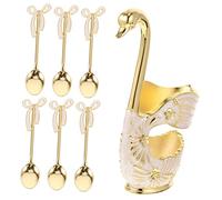 BESTYASH Support Cuillères Forme de Cygne Ensemble de Cuillères à Dessert Vintage avec Support Doré pour Célébrations et Réceptions