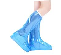 BESTYASH Surchaussures Imperméables Hautes Bleues avec Fermeture Éclair Protection Longue pour Chaussures Adultes Antidérapantes et Extensibles Protège-Chaussures Portables pour Pluie et