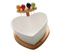 BESTYASH Table Bol à Fruits Céramique Élégant avec Plateau Naturel et Fourchette Bol Saladier Profond Multi Usage pour Fruits Snacks et Salades Design pour Usage Domestique