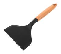BESTYASH Ustensile de Cuisine en Silicone Noire à Large Bord Manche Plat en Bois Spatule Japonaise Tamagoyaki Antiadhésive pour Poêles pour Cuisine Maison Crêpes Œufs et Steaks