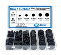 BESTYCHAO 175pcs 7 tailles Noir Caoutchouc Oeillet Conducteur Électrique Joint Anneau Assortiment Kit pour Protéger Fils, Prises et Câbles