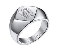 Bestyle Bague de Chevalière pour Homme Acier Inoxydable Bague Brillante Lettre/Nom/Phrase/Chiffre/Numéro Gravure Personnalisée Argent Losange Lettre Cursive ou Gothique Taille 65