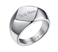 Bestyle Bague de Chevalière pour Homme Lettre Nom Symbole Gravure Personnalisée Acier Inoxydable Bague Brillante Losange Géométrique Argent T62