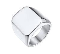 Bestyle Bague de Chevalière pour Homme Non Personnalisé Acier Inoxydable Bague Brillante Rectangle Géométrique Argent T72