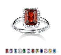 Bestyle Bague femme S925 argent 6 * 8mm zircon cubique petit zircon blanc Pierre de Naissance réglable bague en juillet Synthétique Rubis