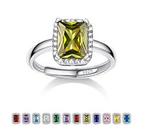 Bestyle Bague femme S925 argent 6 * 8mm zircon cubique petit zircon blanc Pierre de Naissance réglable bague en août Synthétique Olivine