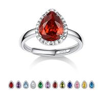 Bestyle Bague femme S925 argent 6 * 9mm goutte zircon entouré d'un cercle de 1mm zircon blanc bague réglable Pierre de Naissance Juillet Synthétique Rubis