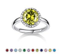Bestyle Bague femme S925 en argent zircon rond de 8 mm bague réglable en Pierre de Naissance en zircon blanc en août Synthétique Olivine