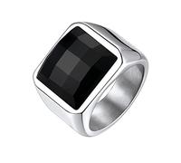 Bestyle Bague Homme Bague Gothique avec Agate Zircon Bague Biker Bicyclette Bijoux Rock HIP HOP en Acier Inoxydable Bague de Chevalière Largeur 15mm pierre noir anneau blanc Taille 64.6