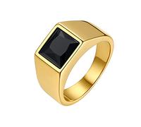 Bestyle Bague Homme Bague Gothique avec Agate Zircon Bague Biker Bicyclette Bijoux Rock HIP HOP en Acier Inoxydable Bague de Chevalière Largeur 8mm pierre noir anneau or Taille 59.5