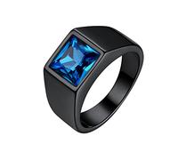 Bestyle Bague Homme Bague Gothique avec Agate Zircon Bague Biker Bicyclette Bijoux Rock HIP HOP en Acier Inoxydable Bague de Chevalière Largeur 8mm pierre bleu anneau noir Taille 69.7
