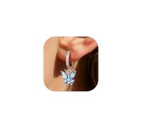 Bestyle Boucles d'oreilles Argent 925 Femme Aigue Marine Pierre de naissance Papillon Mars Elégant et Délicat Boucles d'oreilles