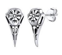 Bestyle Clou d'oreille Boucles d'oeille en Argent 925 Bijoux Viking pour Hommes Femmes Boussole Crâne de Corbeau