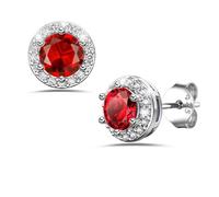 Bestyle Clous d'oreilles Femme S925 Argent Zirconium Rond de 5 mm Petites Boucles d'oreilles en Pierre de Naissance Zirconium Blanc-Juillet Rubis