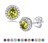 Bestyle Clous d'oreilles pour Femmes en Argent S925 Zirconium Rond de 5 mm Boucles d'oreilles en Pierre de Naissance Zirconium Blanc-août Olivine